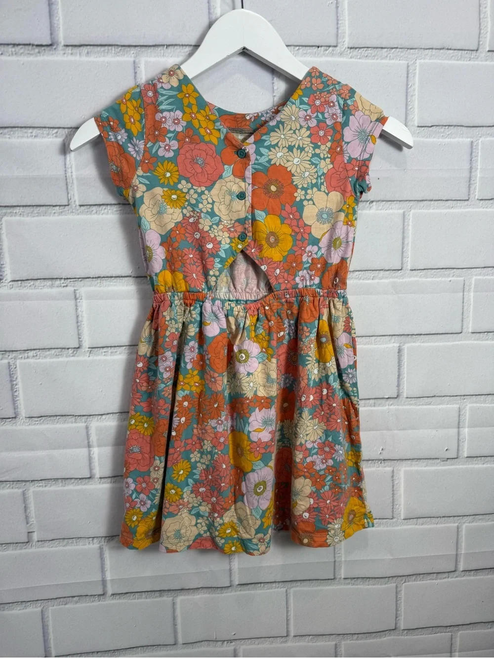 Carter’s Girls Floral Dress Size 7 Colorful Retro Flower Print Dress